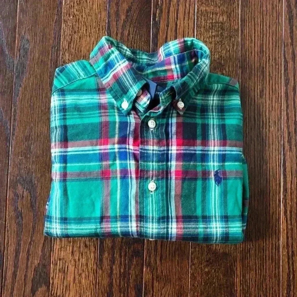 Ralph Lauren Boys 5 Green Plaid Oxford Cotton Button-Up Shirt - VGUC! - Picture 8 of 10